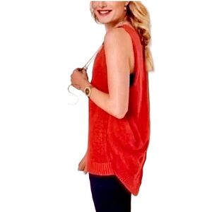 CAbi Knit Siren Red Vest Top Linen Blend Asymmetrical Sleeveless Size Small